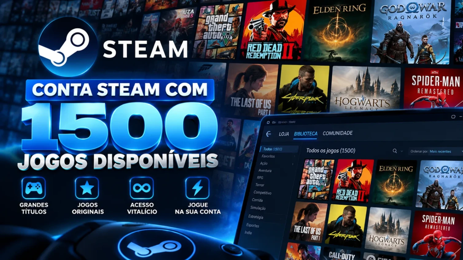 CONTA STEAM COM TODOS OS JOGOS DO SITE + 1500 JOGOS